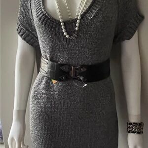 NWT Etro Black Leather Corset Waist Belt Medium 36” 90 CM Made In Italy